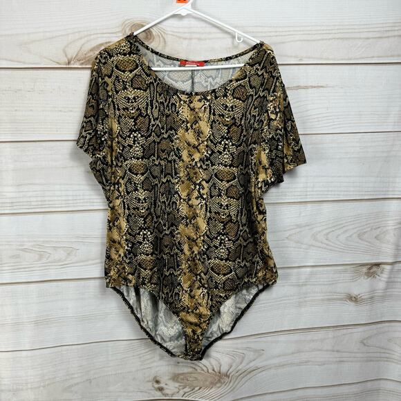 Rainbow Tops - Rainbow Brown Snake Skin Print Short Sleeve Bodysuit Size 1XL
